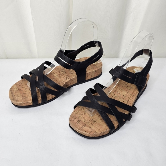 B.O.C Comfort Black Strappy Sandals Cork Footbed Size 8 - Picture 3 of 9